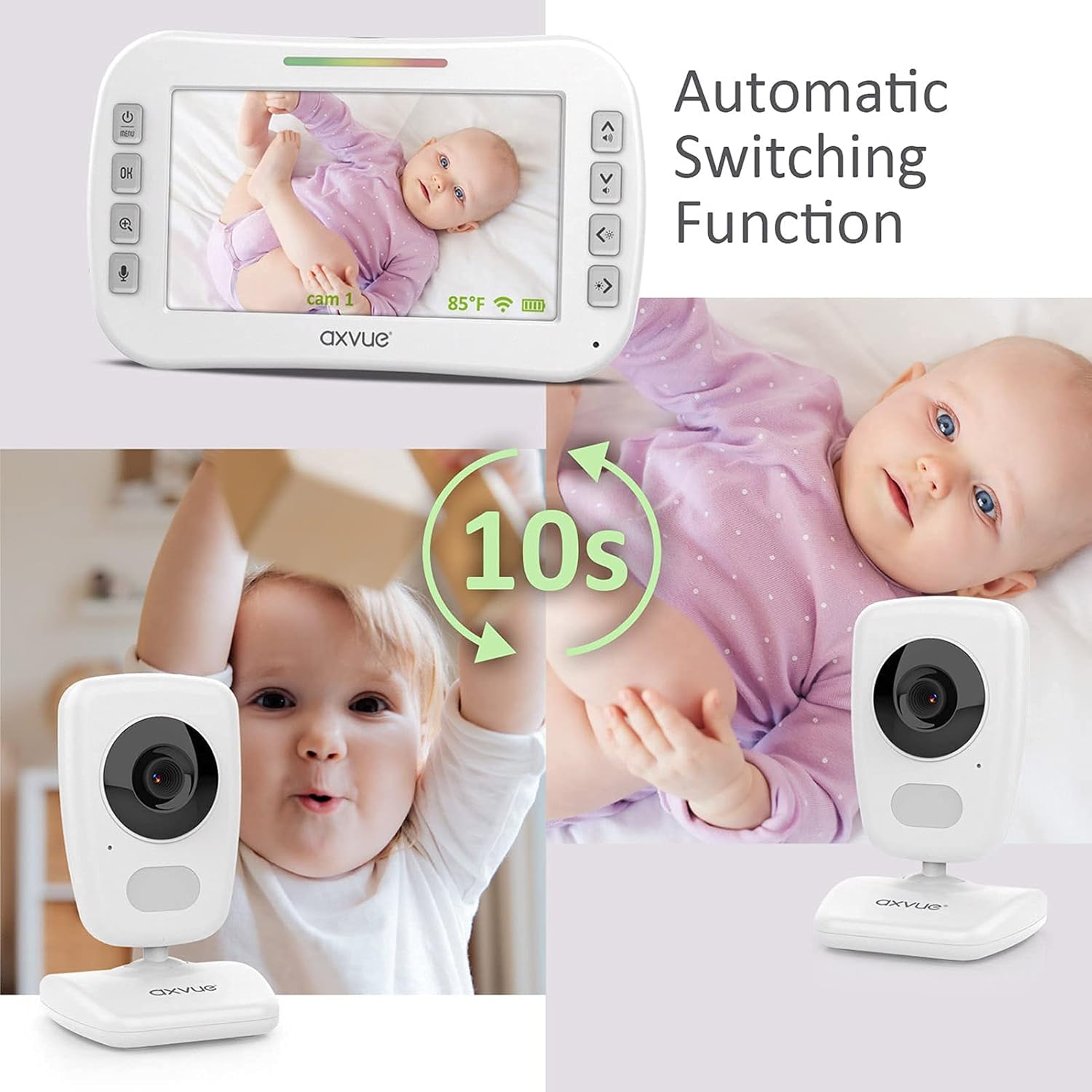 Video Baby Monitor 5 Screen, 2 Cam, Extra Long Range, Secure Wireless Technology, Built-in Auto Night Vision, Temperature Alert