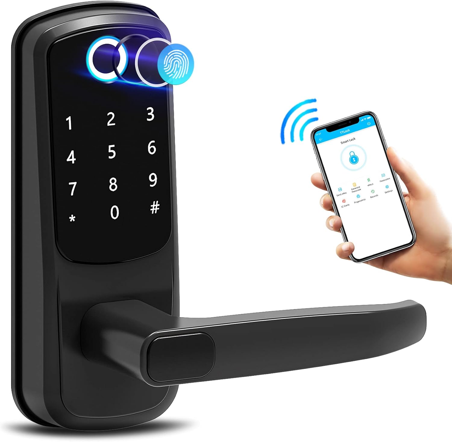 Smart Lock,CATCHFACE Fingerprint Door Lock Bluetooth Front Door Smart Lock Biometric Door Lock with Fingerprint App Code Key and IC Card