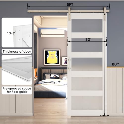 BARNSMITH 42in x 84in Glass Barn Door with 7FT Sliding Door Hardware Kit Included & Handle
