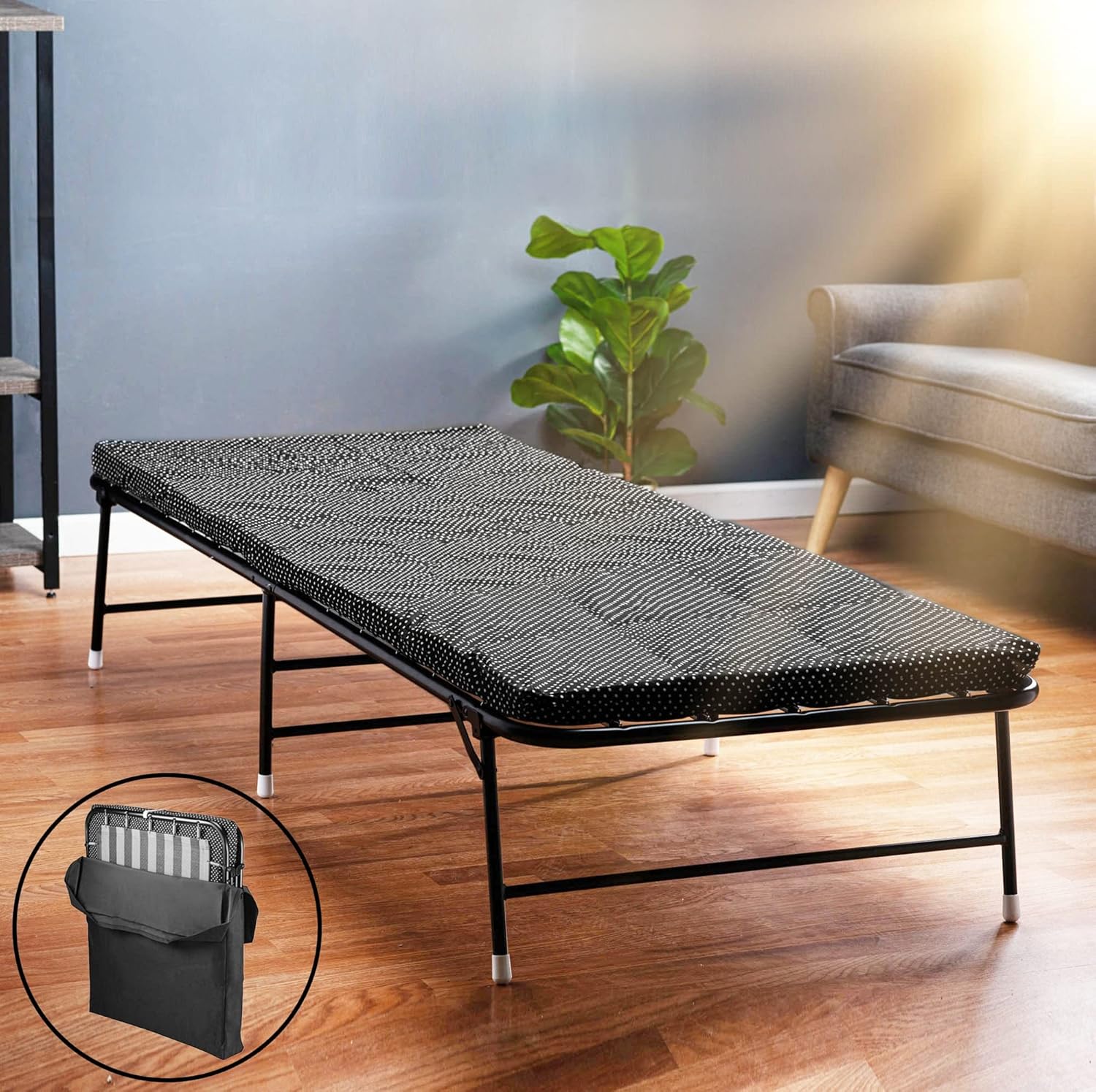 LiteBed™ Folding Bed with Memory Foam Mattress - Portable Fold Up bed with Carrying Bag - Luxurious Foldable Bed with Frame - Foldaway Guest Bed