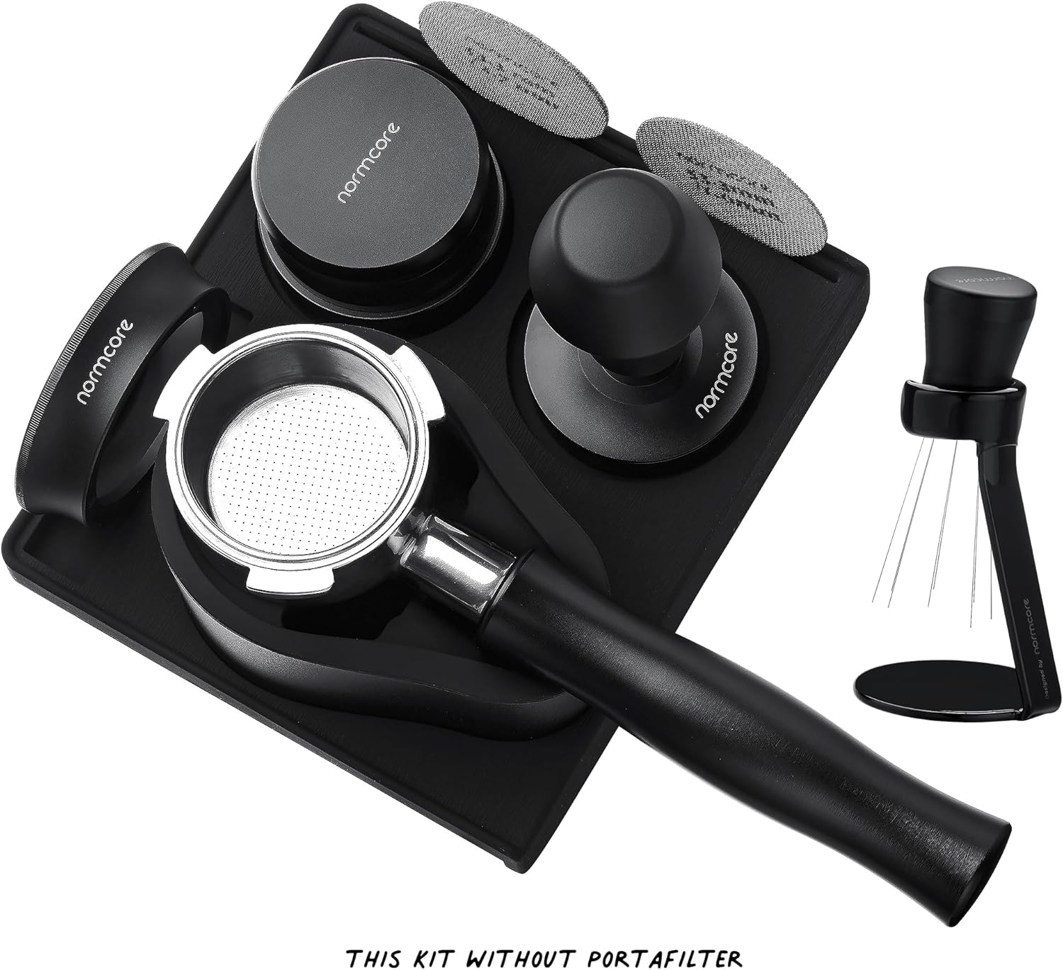 Normcore 58.5mm 7-in-1 Barista Kit: Coffee Tamper, Distributor Tool, WDT with Stand, Dosing funnel, Puck Screen Set, Compact Tamping Mat