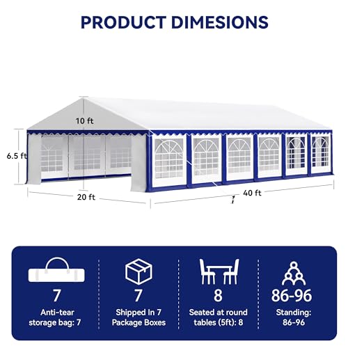 PHI VILLA 20'x16' Outdoor Heavy Duty Party Tent Large Commercial Canopy Wedding Event Shelter with Removable Sidewalls & 3 Storage Bags for Patio