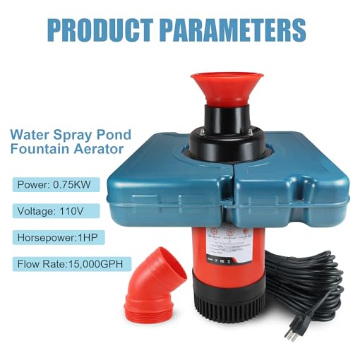 Pond Fountain Aerator, F2-2 1HP 750W 110V Stainless Steel Floating Fountain With 100 Feet Power Cord