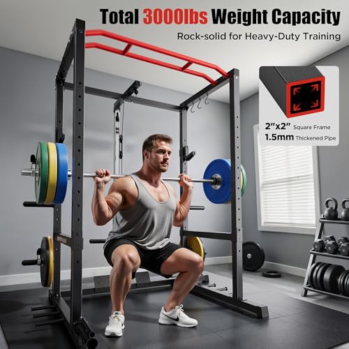 Sportsroyals Power Cage,1600lbs Multi-Function Power Rack with Adjustable Cable Crossover System and More Training Attachment