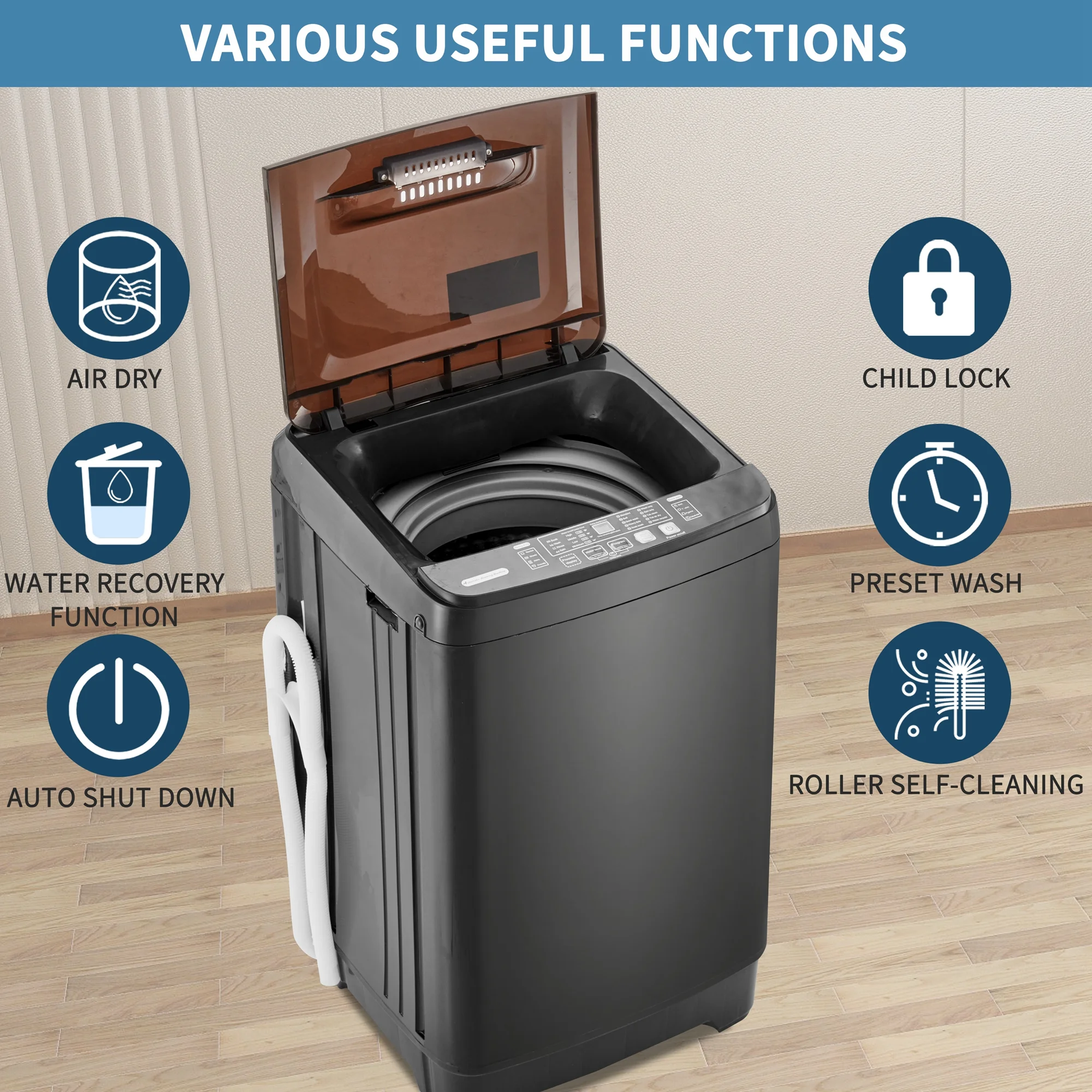 Churanty Small Portable Home Automatic Washer Machine with Drain Pump 17.6 Pounds for Apartments Dorms Laundry