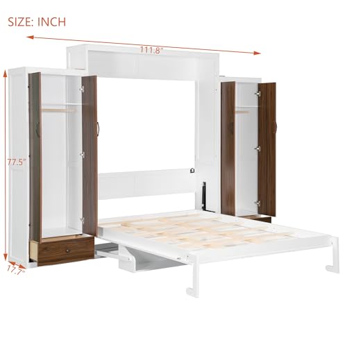 Queen Size Murphy Bed Wall Bed with Desk and Closet,Drawers and Shelves,for Small Spaces Studio Study Office Guest Room Use (Gray#Desk, Queen)