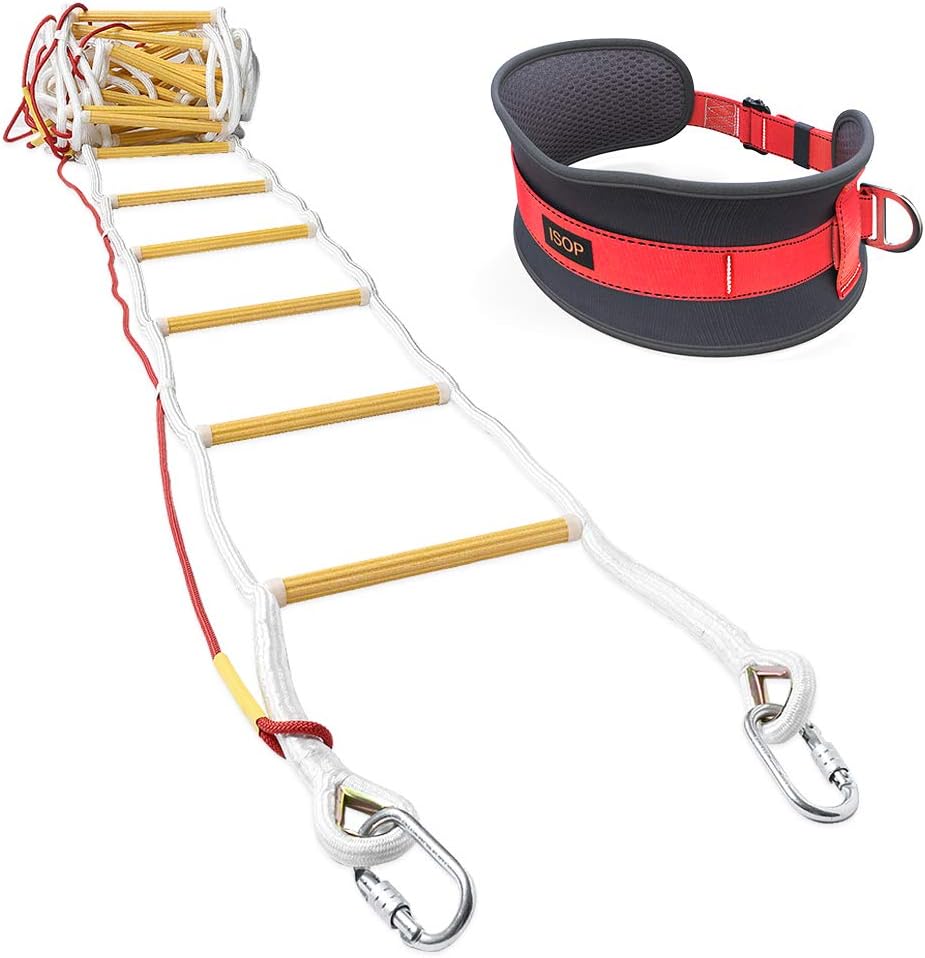 ISOP Fire Escape Ladder for Second Story Windows 13ft Weather Resistant Safety Rope Window Ladder Fire Escape 2 Story with Hooks (13ft with Hooks)