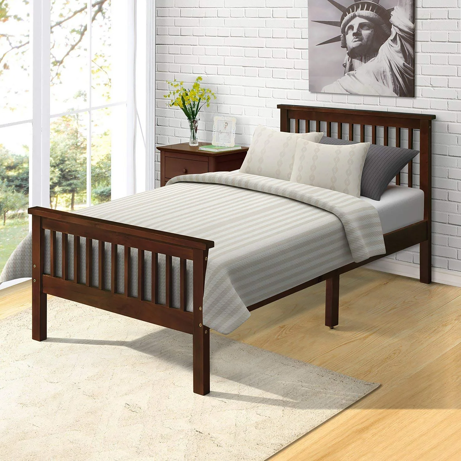 Wood Twin Bed Frame with Headboard/Footboard/Wood Slat Support/No Box Spring Needed Platform Bed Frame Mattress Foundation for Kids, Teens, Twin