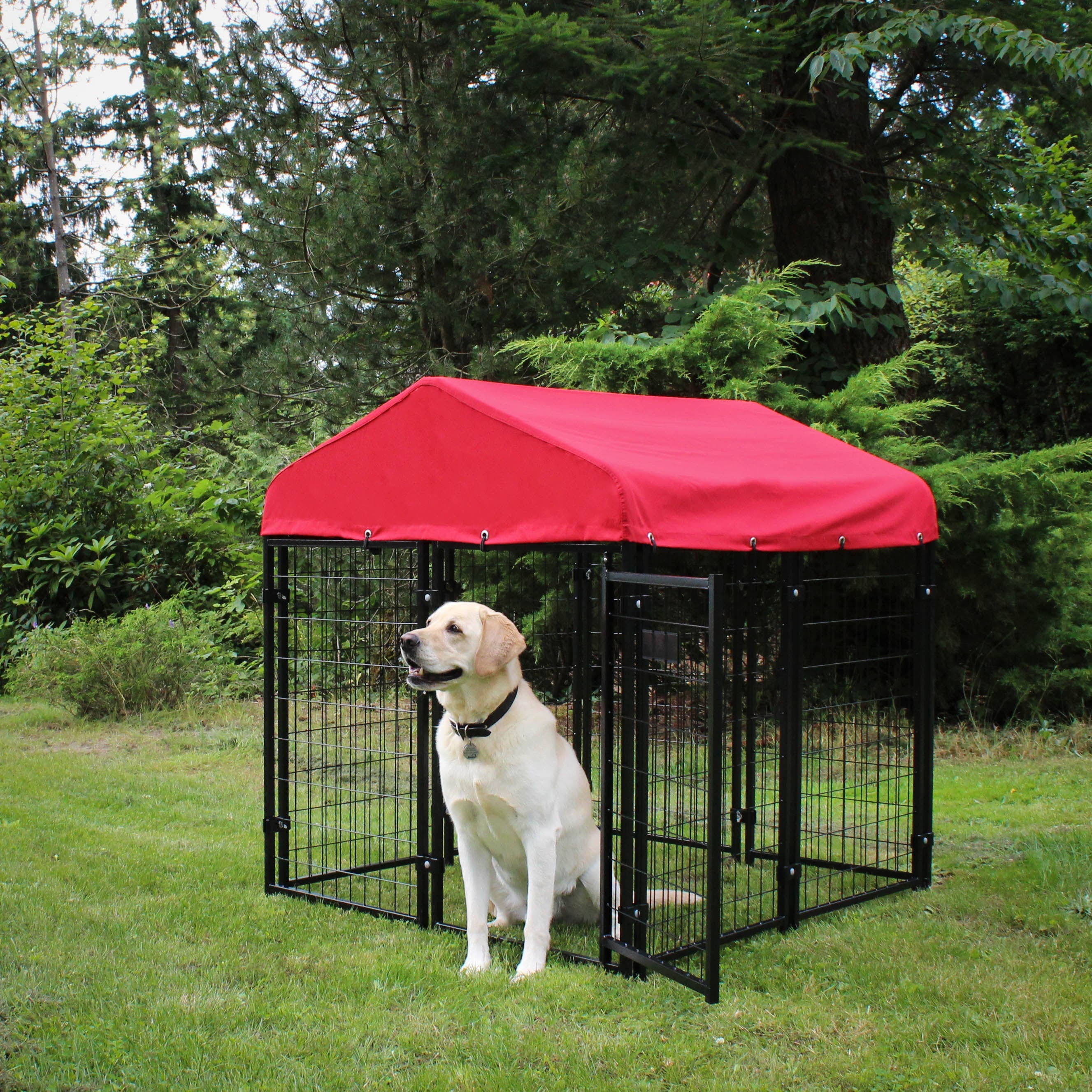 Lucky Dog Canopy Kennel Cover with Sunbrella Fabric - Tahitian Sand