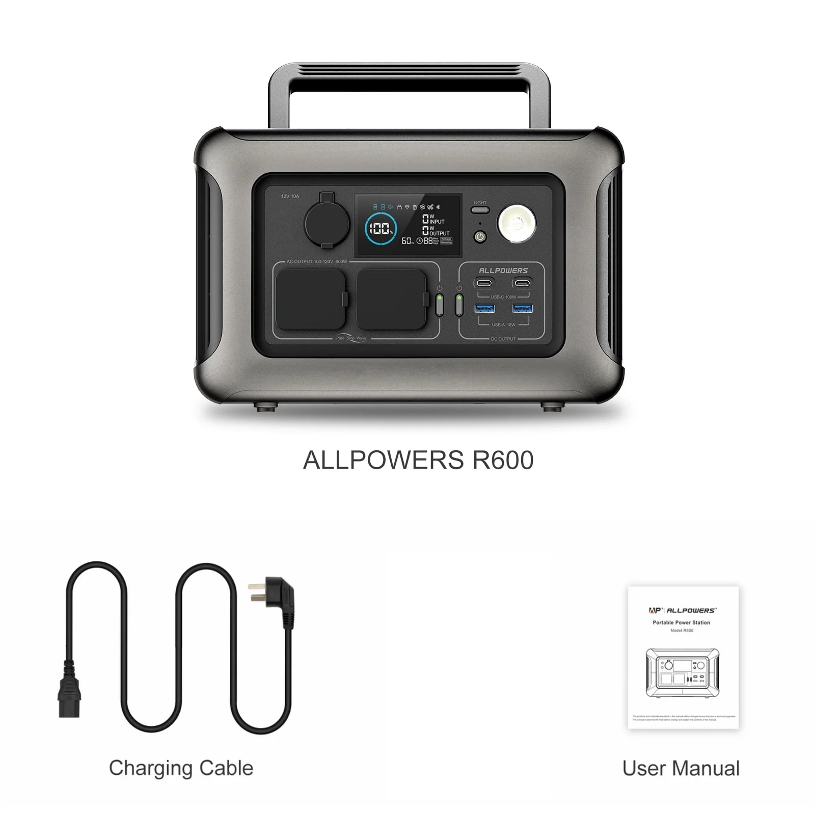 ALLPOWERS R600 Portable Power Station 600W, 299Wh LiFePO4 Battery, Wireless Charging, Solar Generator for Camping Home Emergency off-Grid