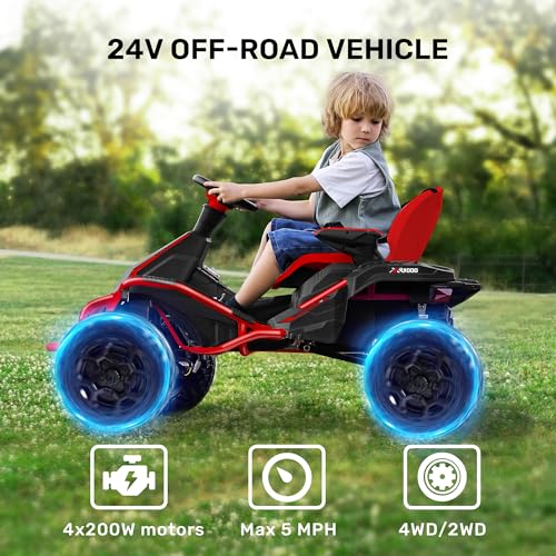 ANPABO 24V 4x4 Ride On Toy for Big Kids, 4x200W Motors, 5MPH, Kids Car w/Parent Remote, Wide Adjustable Seat, Headlights, Metal Frame