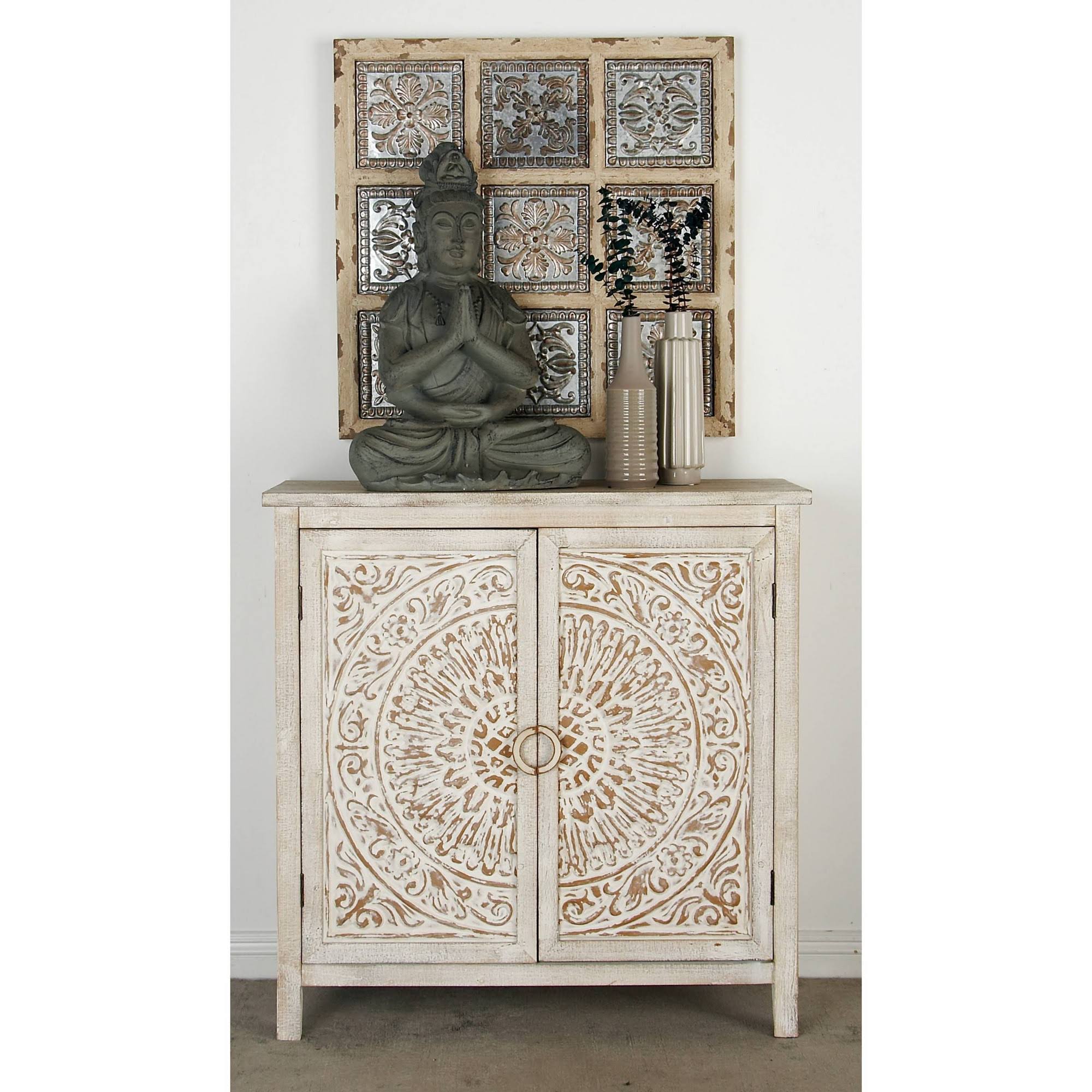 Decmode Traditional Carved Design 2 Door Wooden Cabinet
