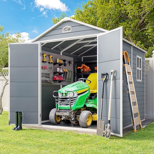 Gizoon 6x4 FT Outdoor Storage Shed with Floor, Resin Garden Tool Shed with Lockable Doors, Window, Vents, Reinforced Steel Frame
