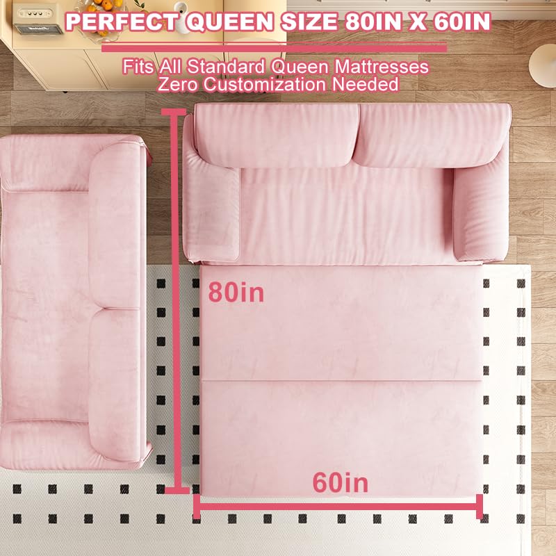 70.1" Futon Sofa Bed Queen Size, Pull Out Bed, 3-in-1 Convertible Sleeper Sofa with 2 Soft Pillows, Modern Velvet Futon Couch for Living Room