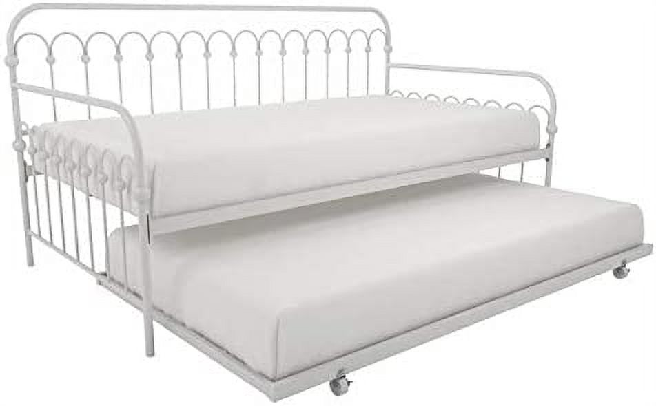 Bright Pop Twin Metal Daybed and Trundle, Stylish & Multifunctional, Built-in Casters, White