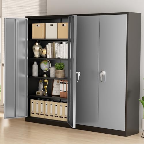 Greenvelly Metal Storage Cabinet, 72" Black Locking Storage Cabinets with Doors and 4 Shelves, Metal Cabinet for Garage Home Office, Classroom