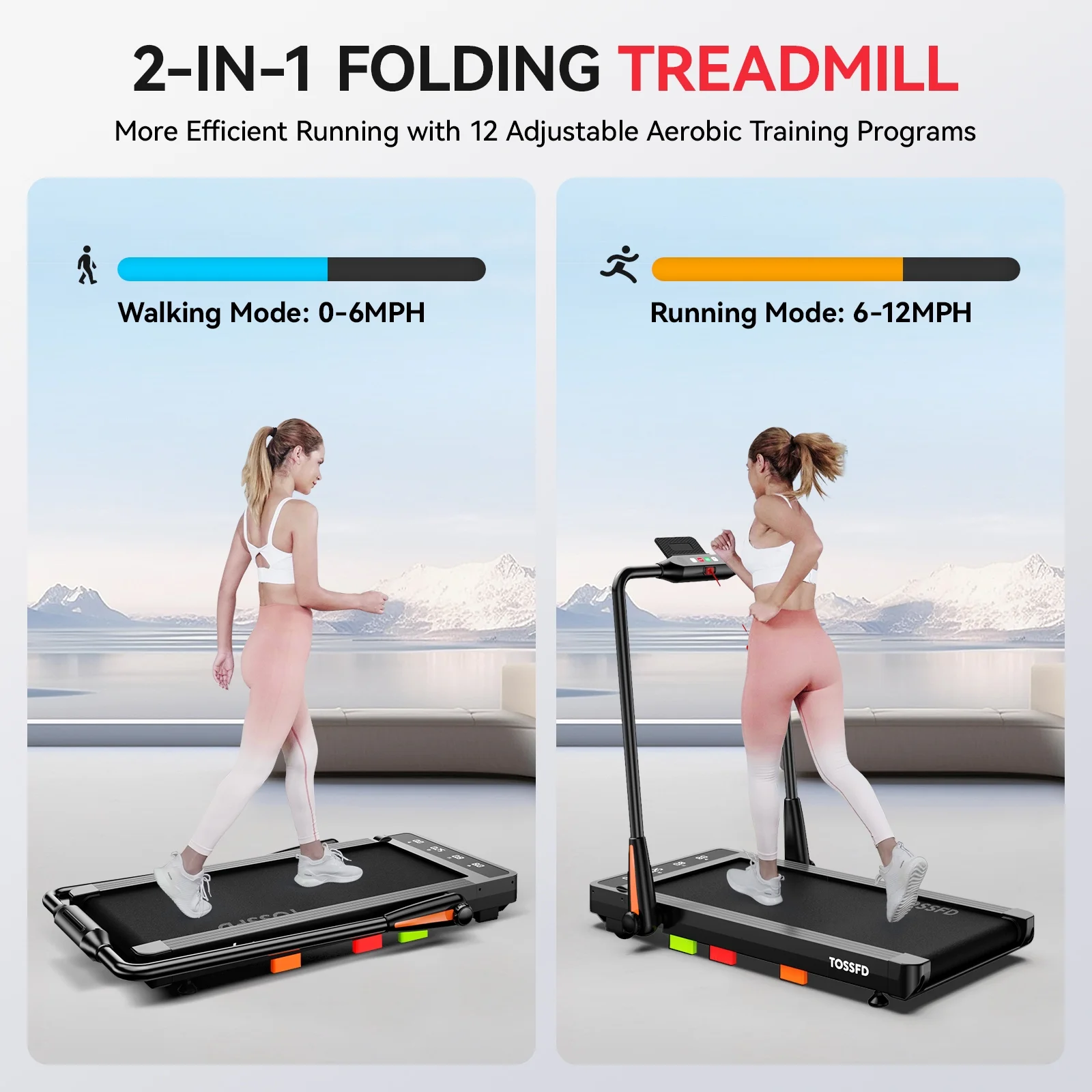 Pooboo 2 in 1 Under Desk Treadmill Black 2.5HP Folding Treadmill Walking Jogging Machine with App & Remote Control Led Touch Screen Walking Pad for