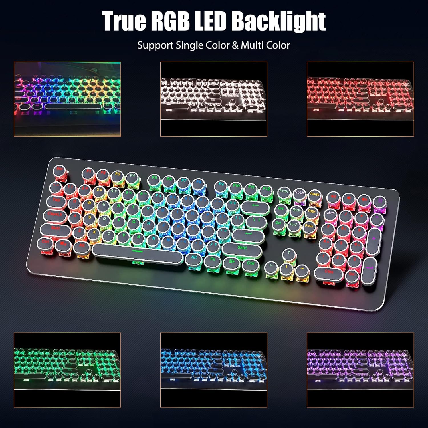 Typewriter Style Mechanical Gaming Keyboard with True RGB LED Backlight