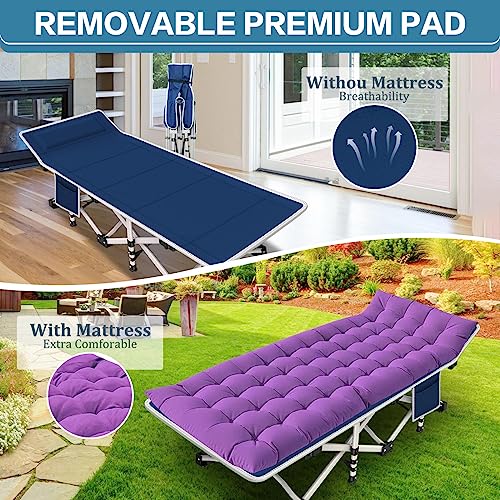 2 Pack Camping Cot with Mattress Comfortable Cot Bed Folding Cot Heavy Duty Cots for Sleeping with Carry Bag for Adults Kids Guest Bed Outdoor Indoor
