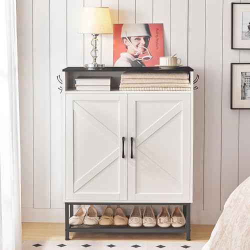 Shoe Storage Cabinet, Farmhouse Shoe Cabinet for Entryway, 6-Tier Shoe Organizer with Doors and Shelves
