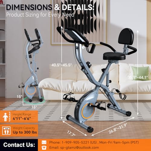 Foldable Exercise Bike Stationary Bikes for Home, 5 IN 1 Indoor Workout Bike, Cycling Bike with 16-Level Quiet Magnetic Resistance