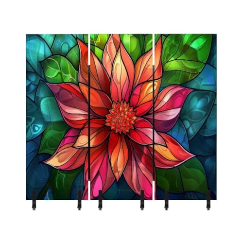 3 Panels Freestanding Acoustic Room Divider Vibrant Stained Glass Flower Illustration Soundproof Privacy Screen Folding Sound Absorbing Partition