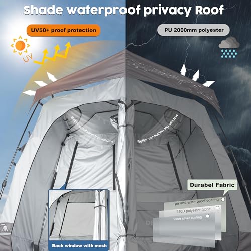 Camping Shower Tent Deluxe Changing Room Easy Set Up Privacy Shelter,Large Toilet Tent 2 Rooms with Floor Drain Design for Beach, Camping