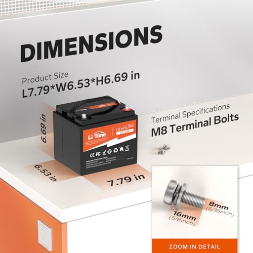 LiTime 12V 50Ah Lithium LiFePO4 Battery Built in BMS, 10 Years Lifetime 4000+ Cycles Output Power 640W, Perfect for Boat Marine Trolling motor Camping