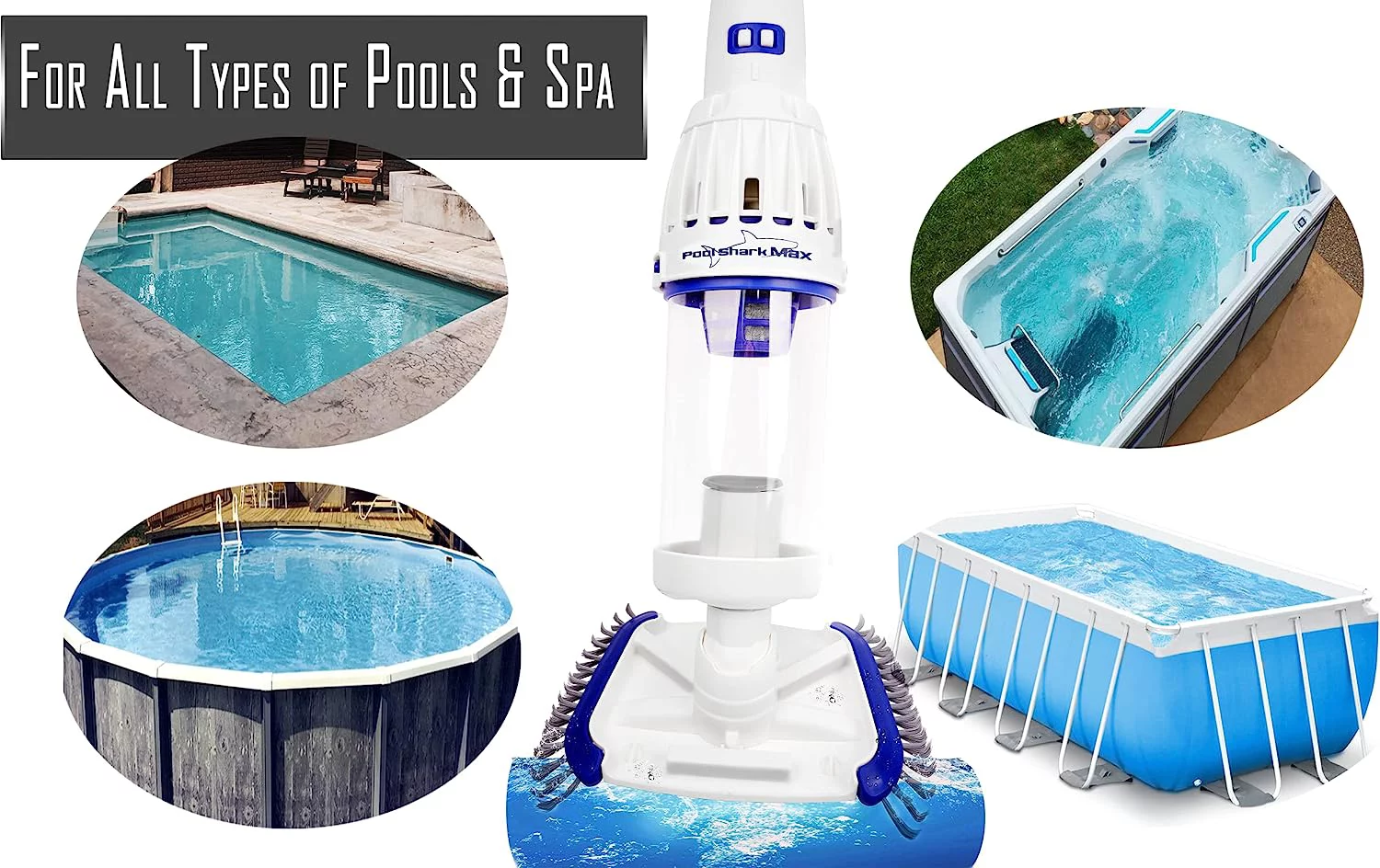 POOL SHARK Max Cordless Pool Vacuum Full Hour of Strong Suction for Deep Pool Cleaning