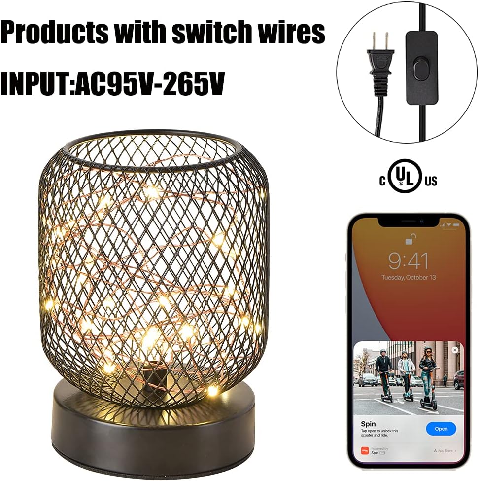 WGJEKI Cage Desk Lamp Starry Sky Led Lights String Iron Mesh Retro Lamp Used in Bedroom Living Room Kid's Room Birthday Party Wedding AC with Black