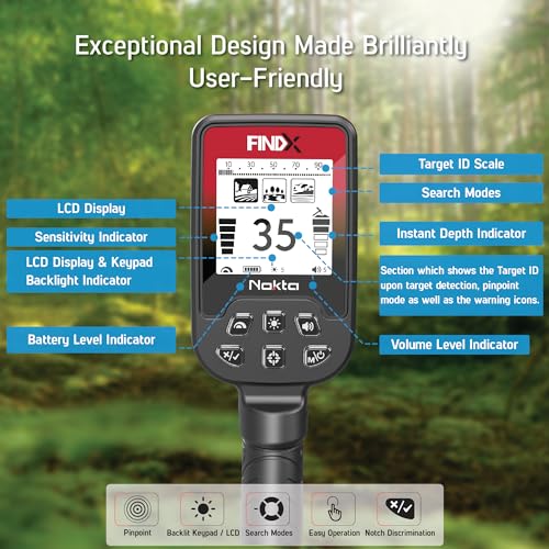 Nokta FINDX PRO Metal Detector for Adults, Professional Fully Waterproof Metal Detector for Gold, Pinpoint, USB Rechargeable