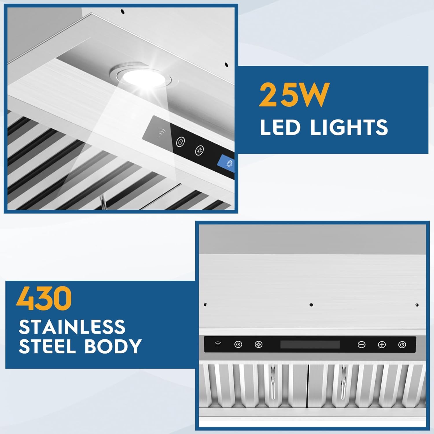 30 Inch Built-in/Insert Range Hood 600 CFM, Ducted Stainless Steel Kitchen Vent Hood with 4 Speed Gesture Sensing & Touch Remote Control, 2 LED Lights