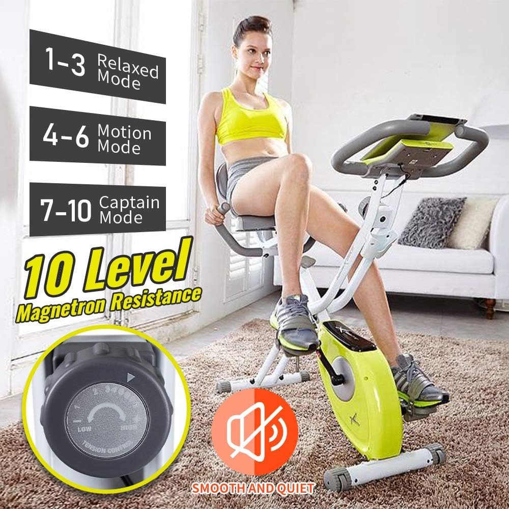 leikefitness LEIKE X Bike Ultra-Quiet Folding Exercise Bike, Magnetic Upright Bicycle with Heart Rate,LCD Monitor and easy to assemble 2200 (YELLOW)