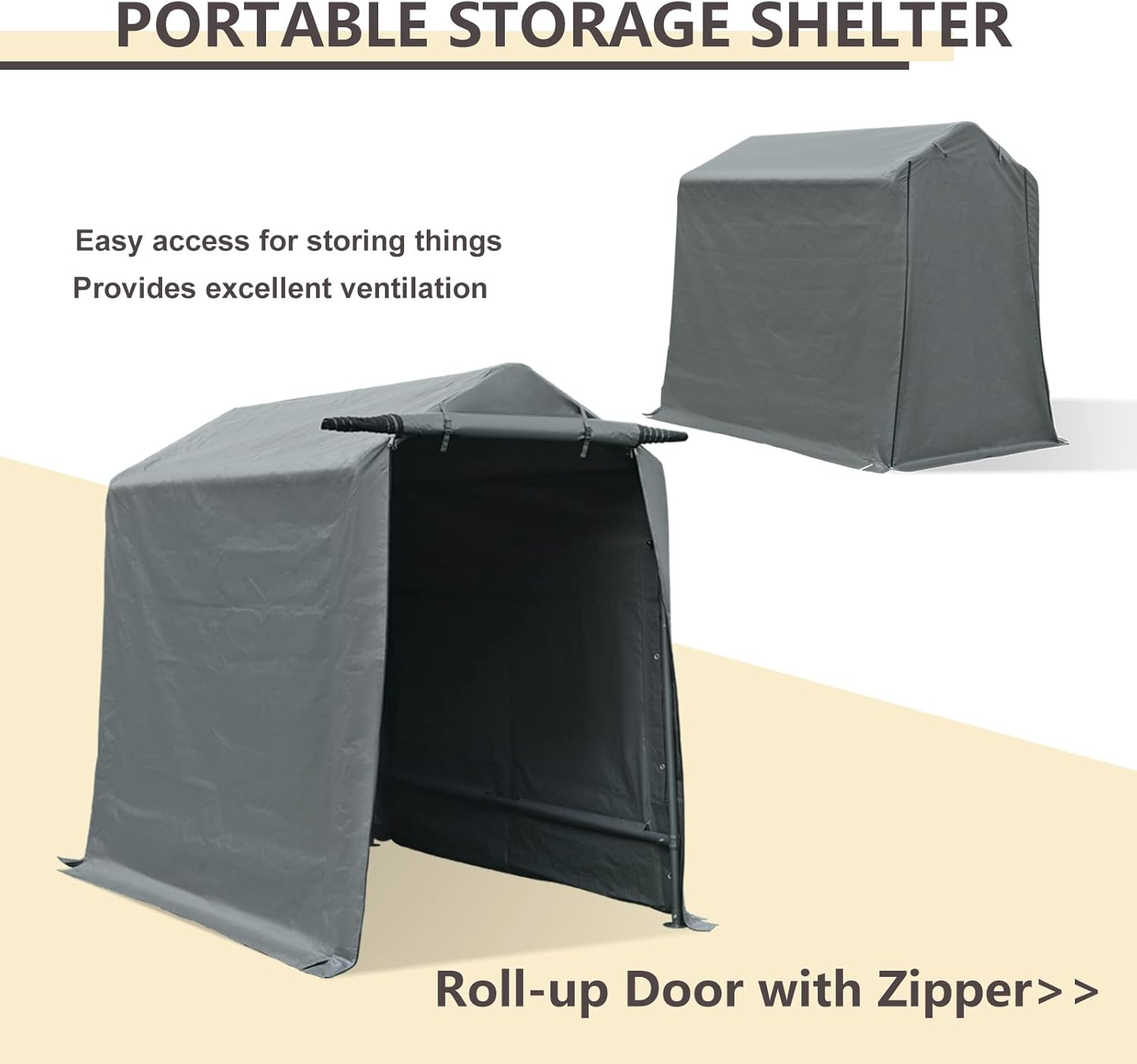 Gardesol Storage Shelter, 6x8 ft Portable Shed Outdoor Carport with Roll-up Zipper Door, Waterproof and UV Resistant Outdoor Storage Shed for Bike