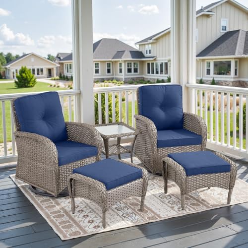 Patio Wicker Chairs Swivel Rocker - Outdoor Swivel Rocking Chairs Set of 2 with Rattan Side Table