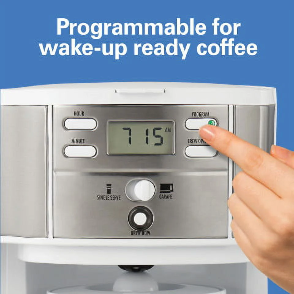 Hamilton Beach 2-Way Programmable Coffee Maker, Single-Serve and 12 Cup Glass Carafe, White, 49933
