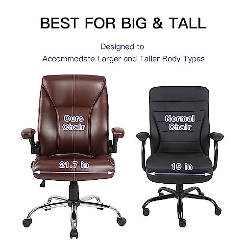 Big and Tall Office Chair for Heavy People 400lb, Executive Desk Computer Chair Adjustable Flip-up Armrests