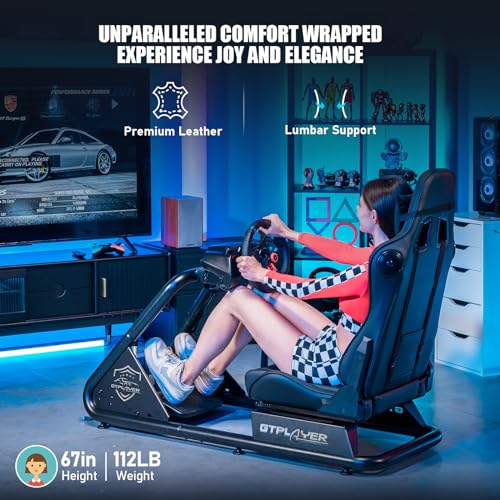 GTPLAYER Racing Simulator Cockpit with Seat and Bluetooth Speakers, Racing Style Reclining Seat and Ultra-Sturdy Alloy Steel Frame, A/B Box (Blue)