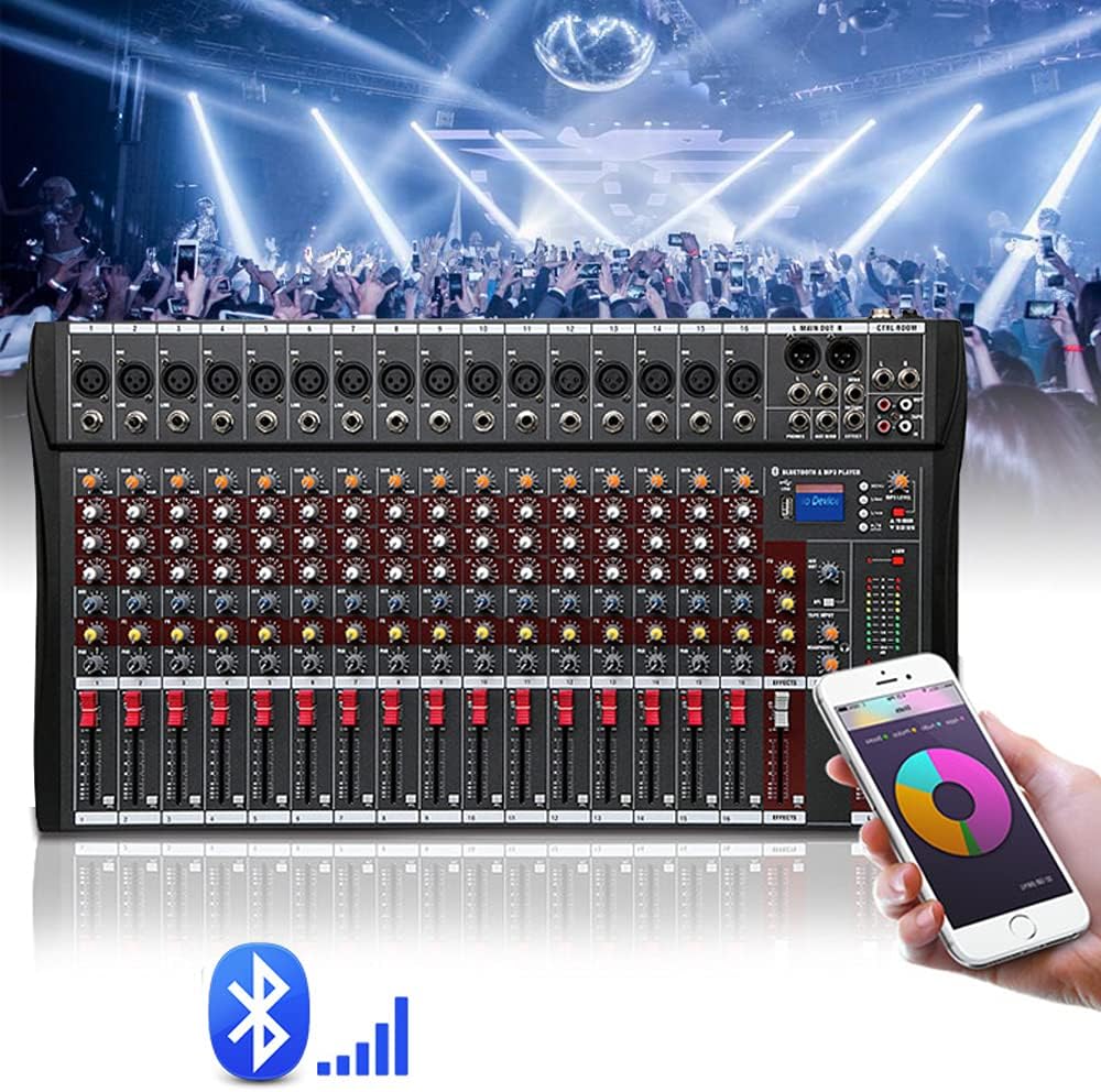 16-Channel Professional Mixer Audio, Bluetooth Console Audio Live DJ Power Mixing Amplifier Equipment with Bluetooth USB for Home KTV