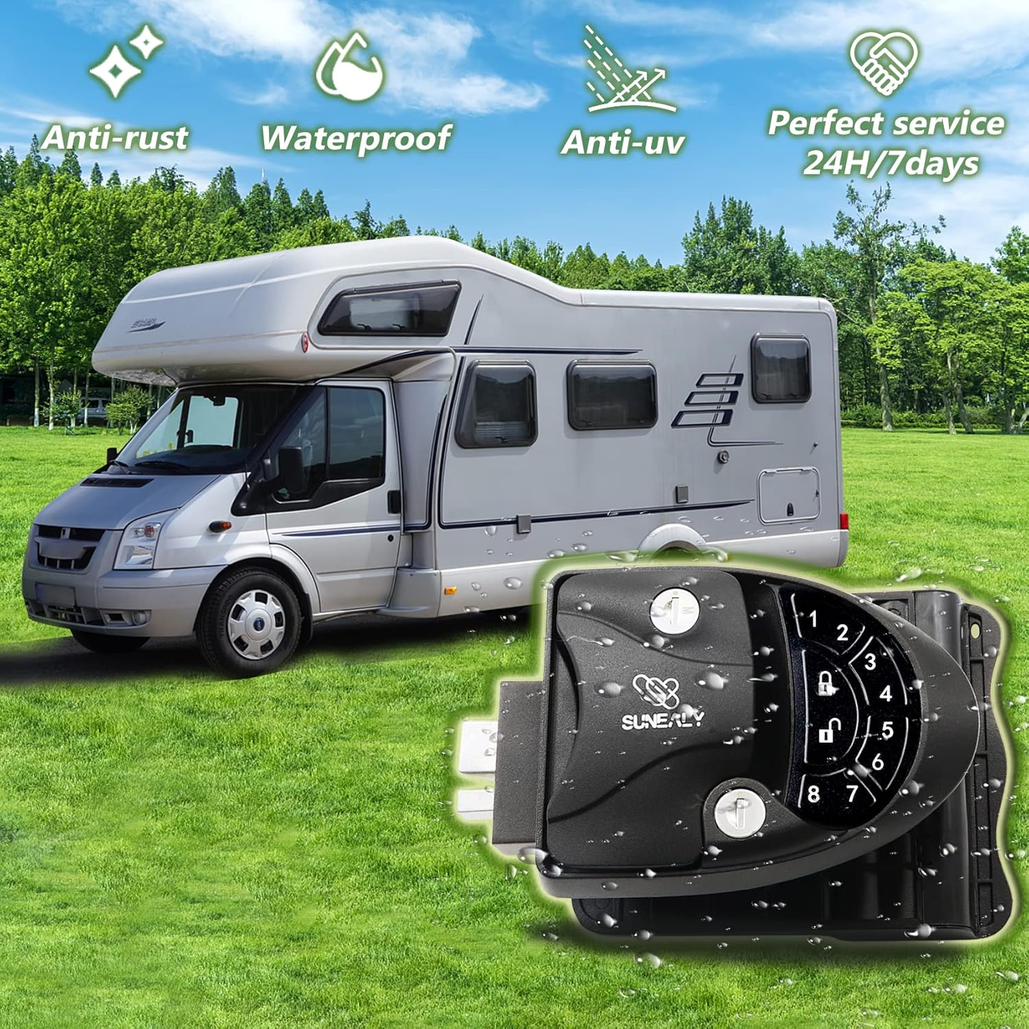RV Keyless Entry Door Lock 2021 RV Door Lock/Metal Rv Door Lock w/ 2 Fobs and Backlit Keypad/Protective Gasket