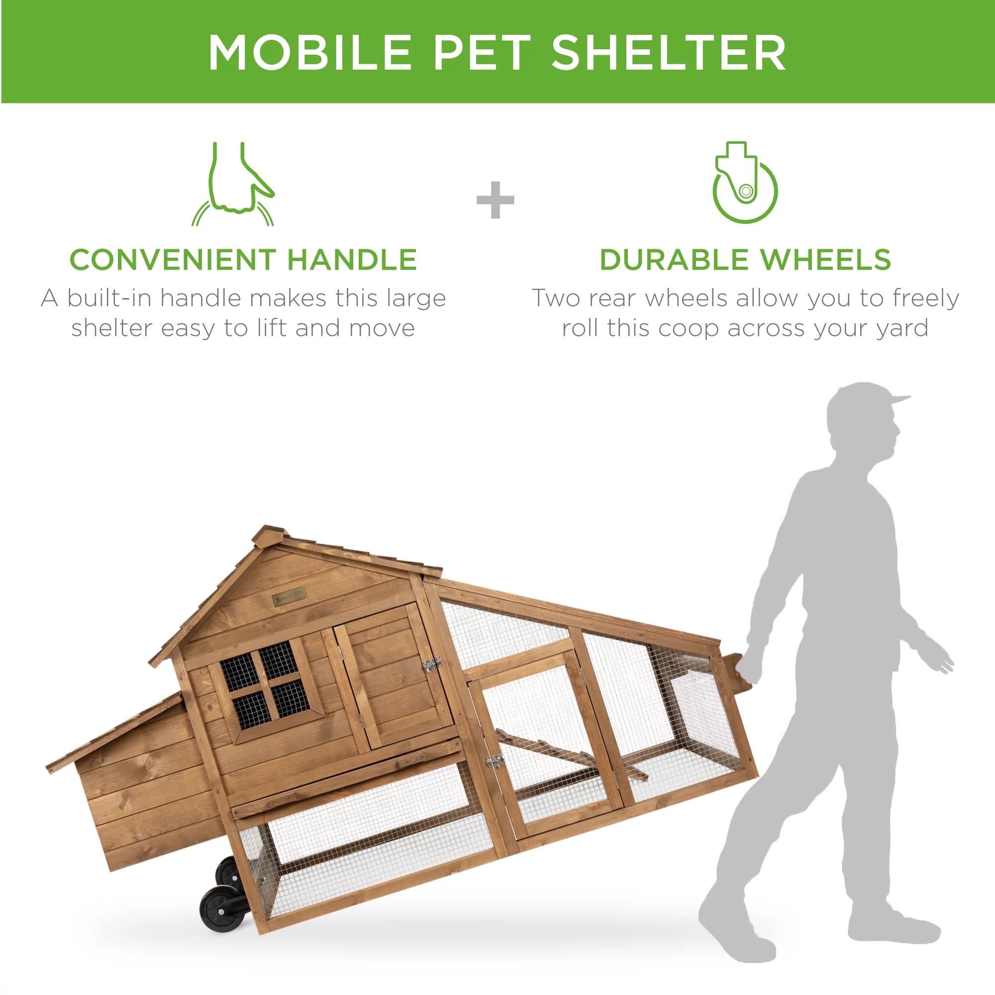 Best Choice Products 70in Mobile Fir Wood Chicken Coop Tractor Hen House w/ Wheels, 2 Doors, Nest Box, Removable Tray - Radiant Selections