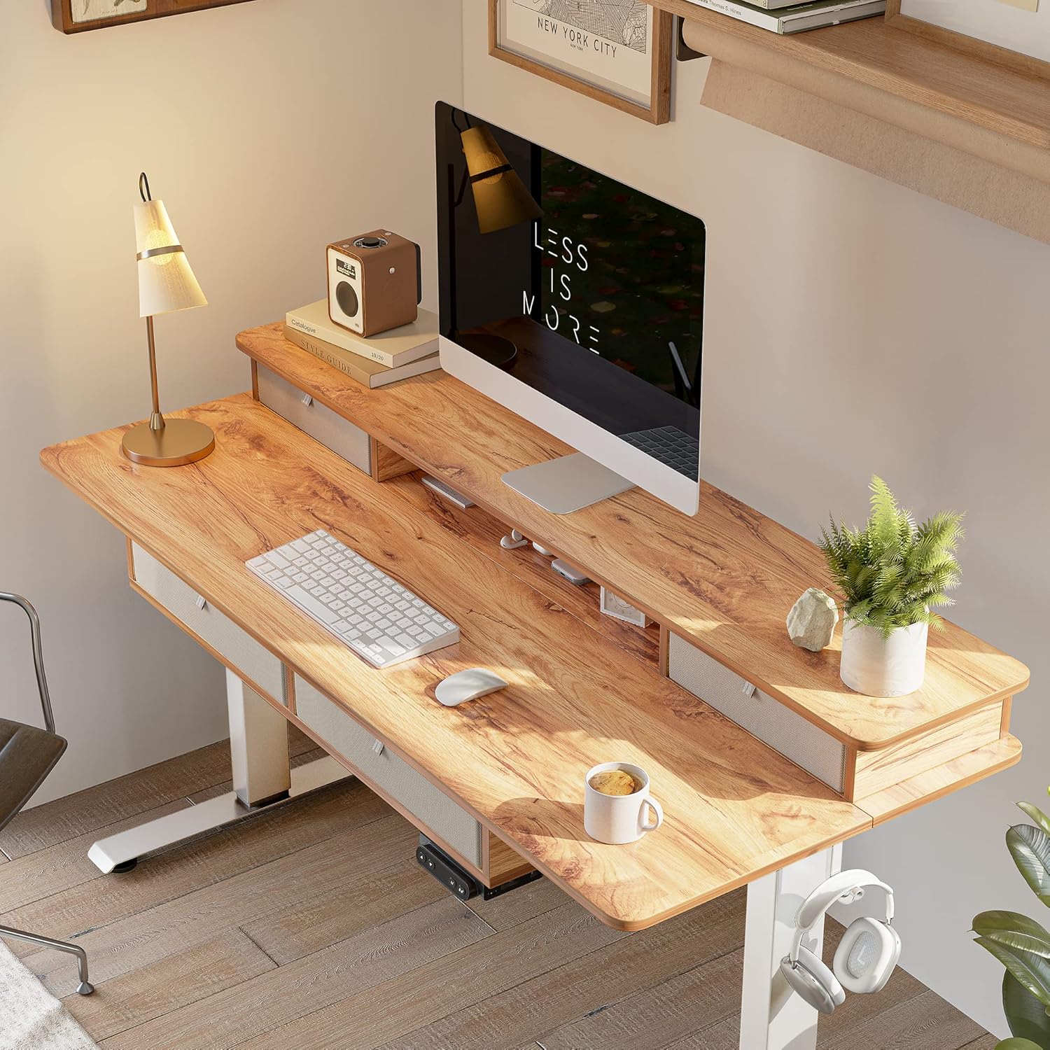 FEZIBO Height Adjustable Desk with 4 Drawers Storage and 3-Drawer Mobile File Cabinet