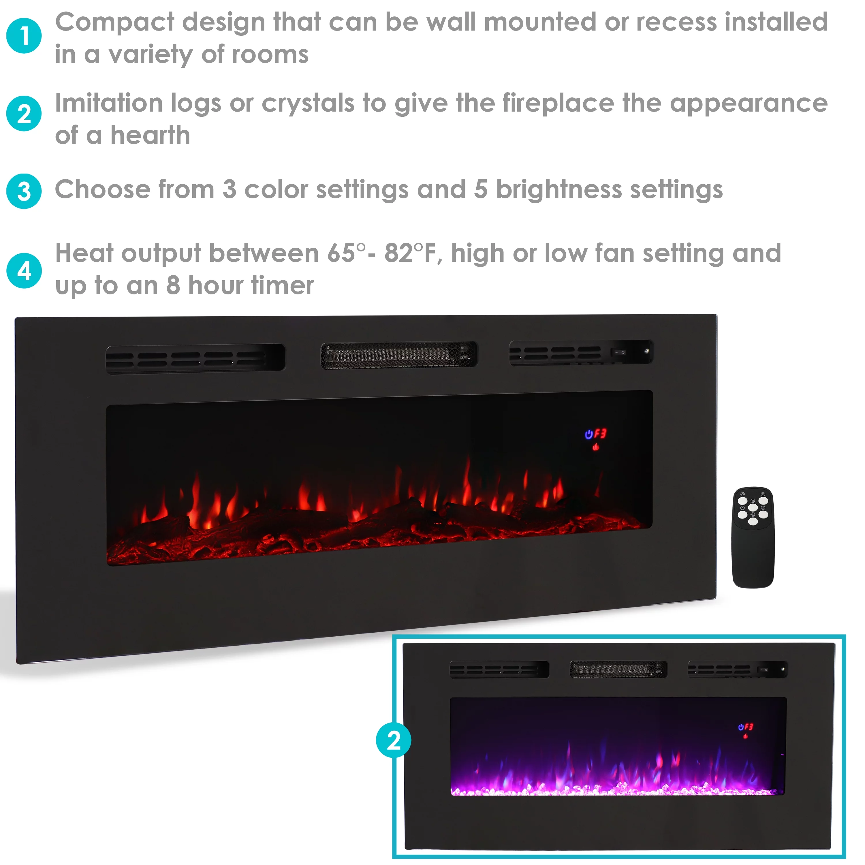 Sunnydaze Sophisticated Hearth Indoor Electric Fireplace - 50" - Black