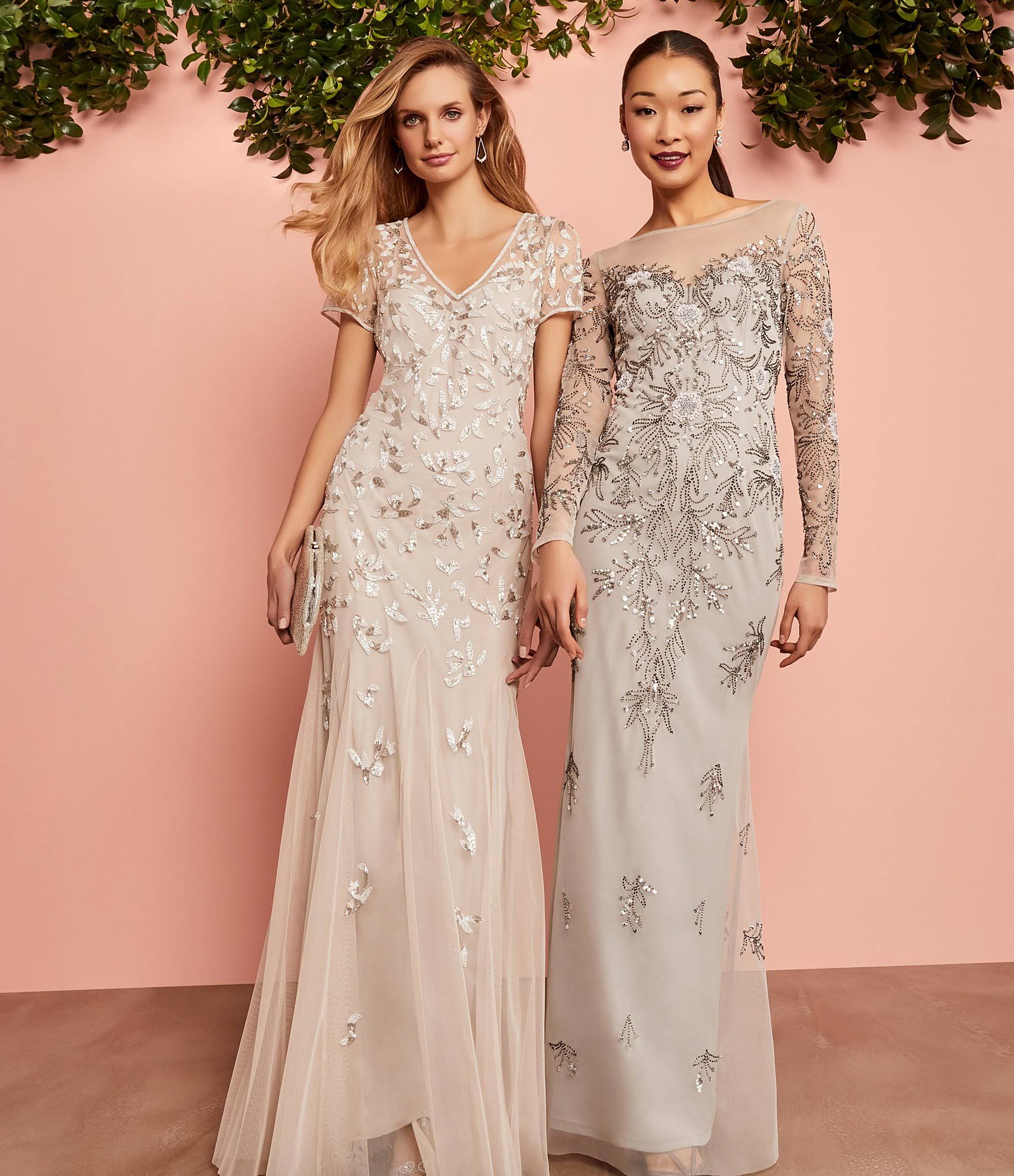 Adrianna Papell Beaded Godet Gown - 6 / Biscotti