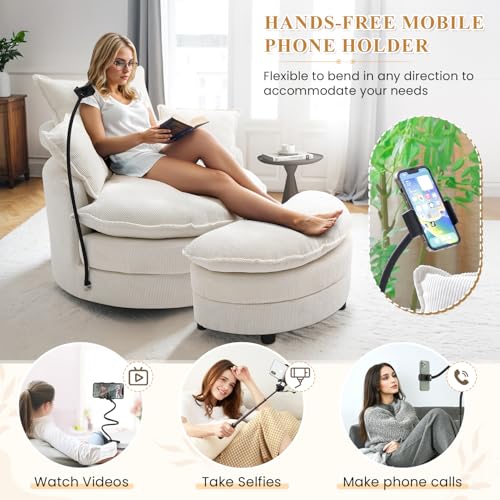 Swivel Barrel Accent Sofa Chair with Phone Holder & Storage Ottoman