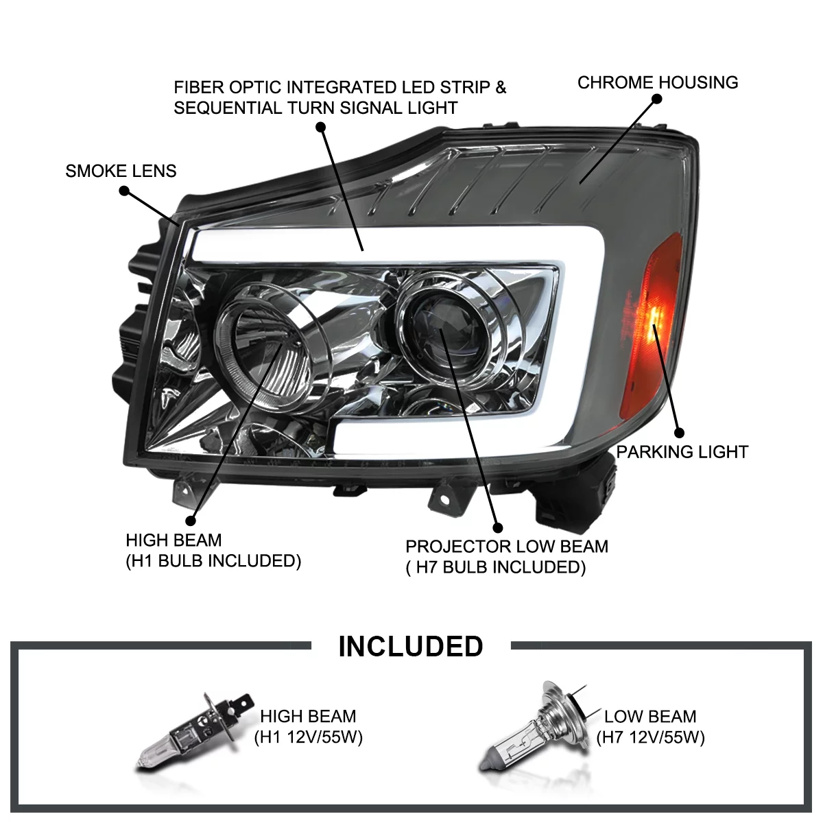 Spec-D Tuning Smoke Sequential LED Projector Headlights Compatible with 2004-2015 Nissan Titan