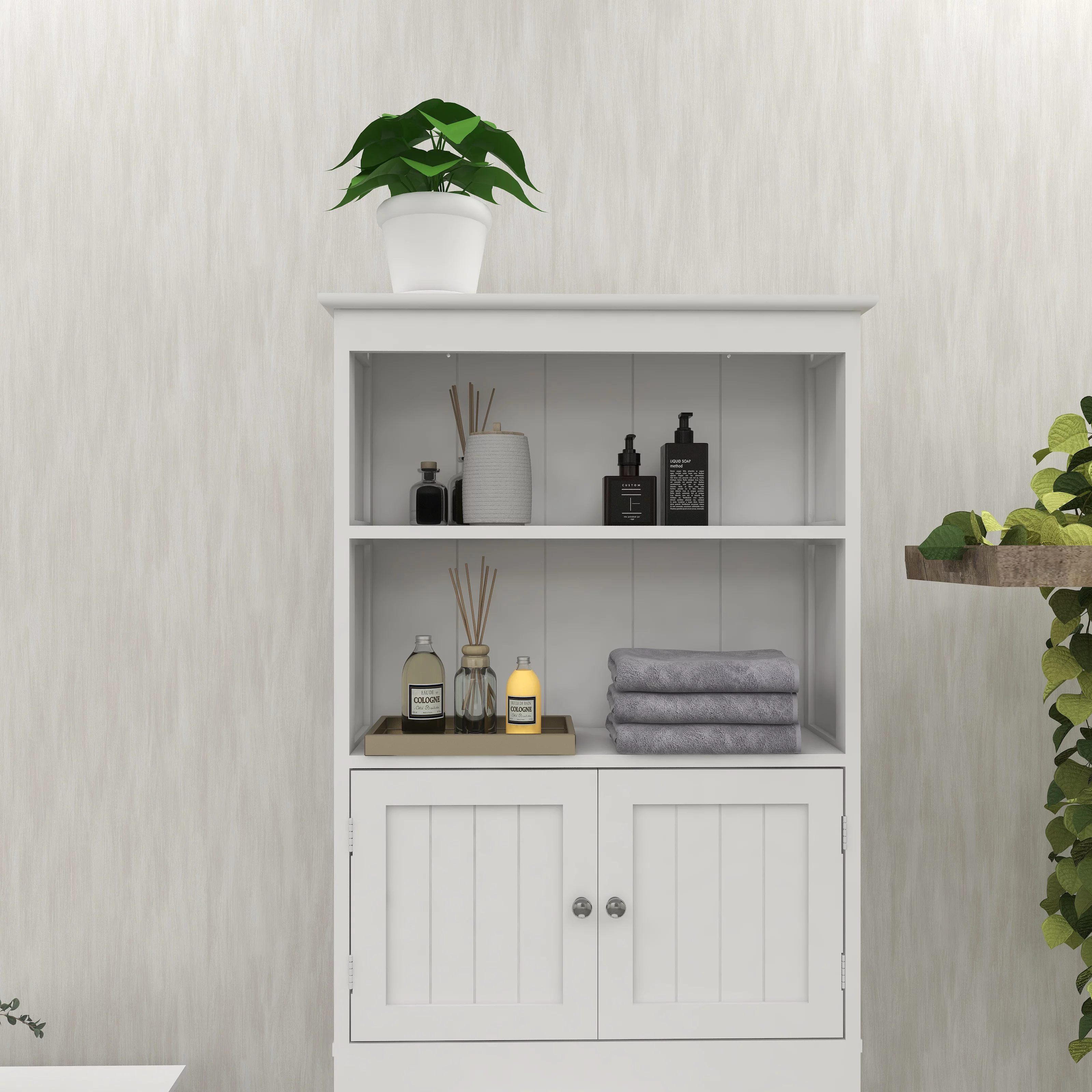 Over The Toilet Rack 2 -Tier Toilet Bathroom Spacesaver Storage Shelf with 2 Doors Wood Storage Organizer Cabinet for Bathroom Freestanding