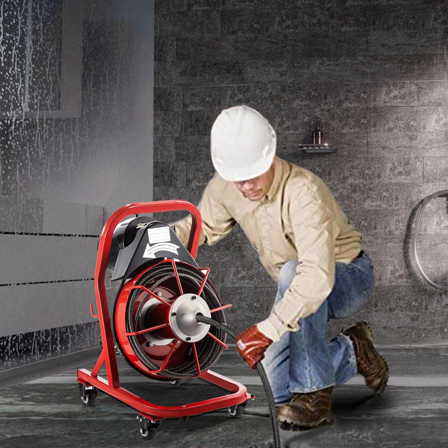 VEVOR 75FT x 3/8 Inch Drain Cleaning Machine, 250W Electric Drain Auger on Wheels