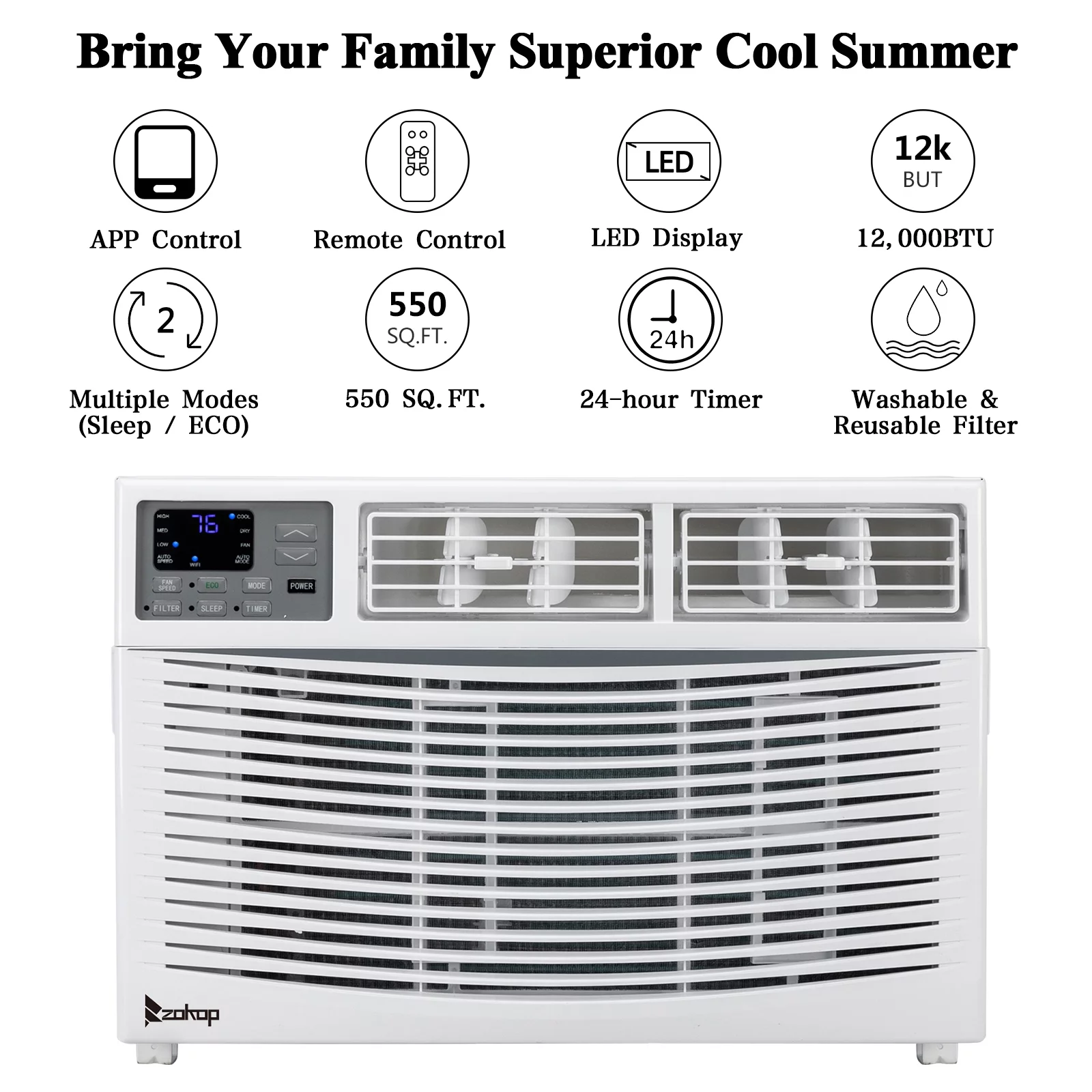 SalonMore 12000BTU 110V Window-Mounted Remote Control Air Conditioner, White