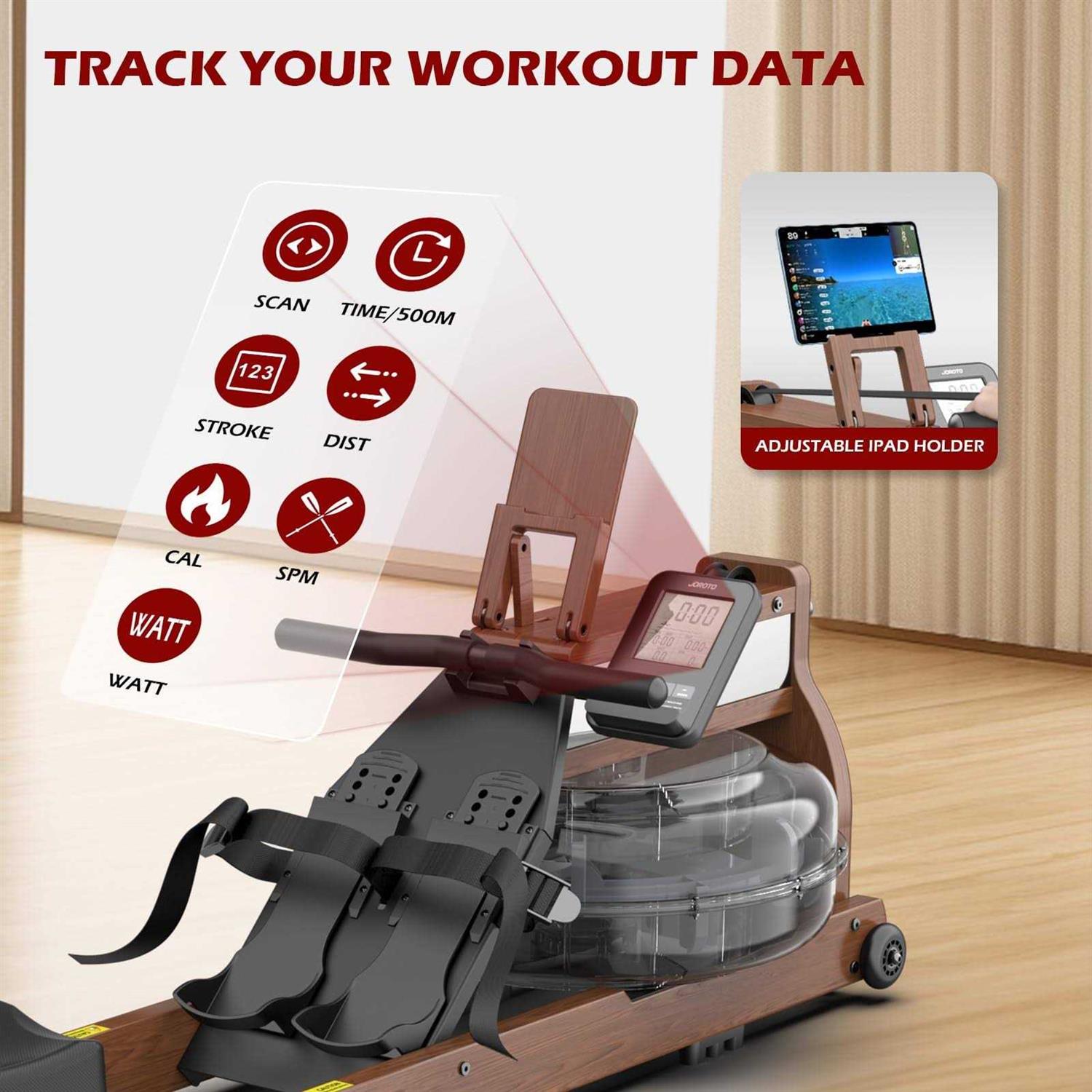 JOROTO Water Rowing Machine for Home Use Oak Wood Foldable Rower Machine 330lbs Weight Capacity with Bluetooth Monitor - Sports Supplies Online Store